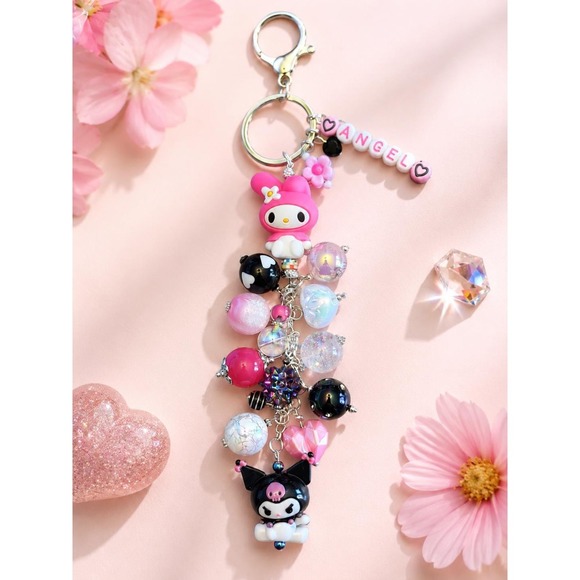 Accessories - Custom Pink Character Beaded Keychain | Personalized Name Charm